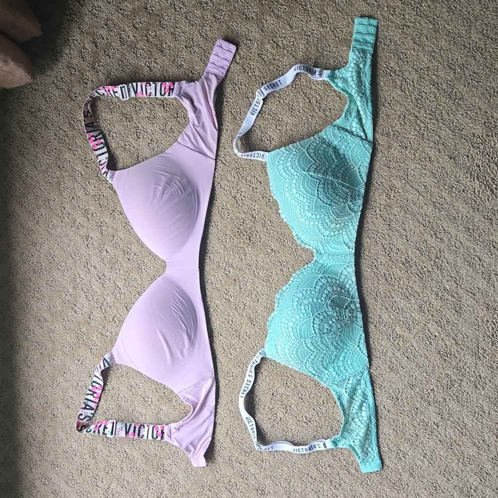 Victoria's secret 36D no underwire spring summer lace floral pink turquoise VS